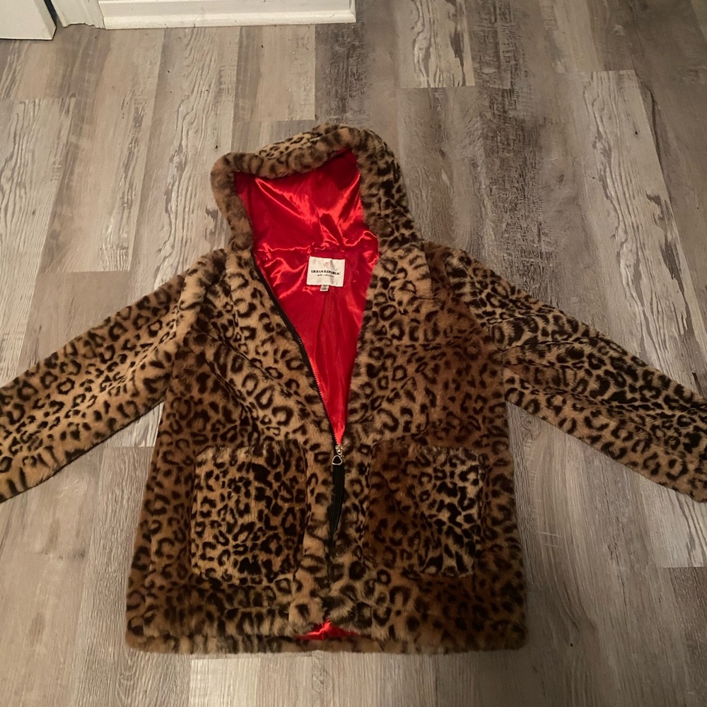 Cheetah print fur zip up Jacket